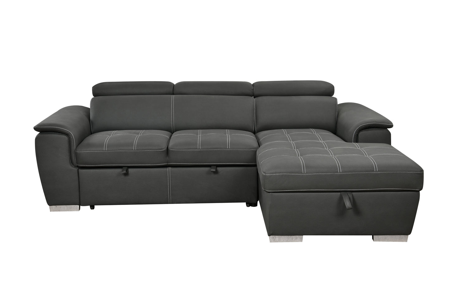 Cozy Convertible Gray Sectional with Storage & Pull-Out Bed