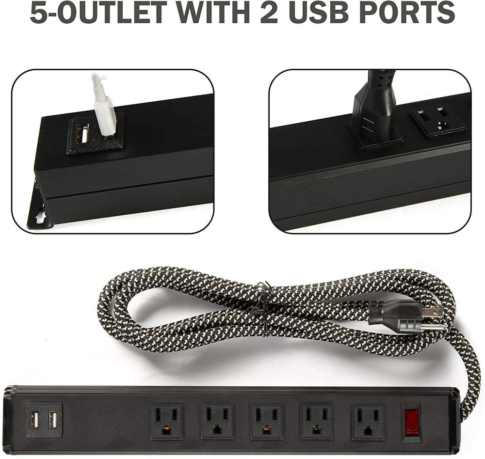 SurgeGuard Duo: 5-Outlet Power Hub with USB Ports and Braided Cords