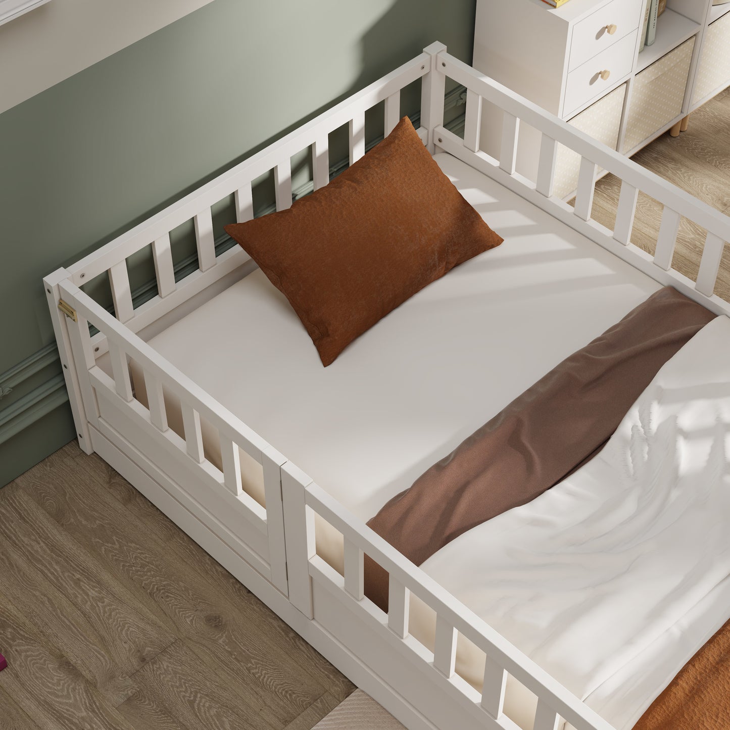 Cozy Twin Montessori Floor Bed with Safety Barrier