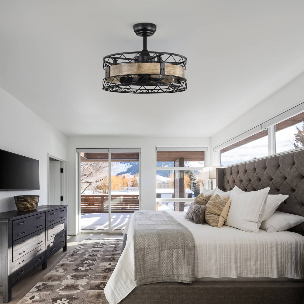 Rustic Caged Ceiling Fan with Remote - Perfect for Your Farmhouse!