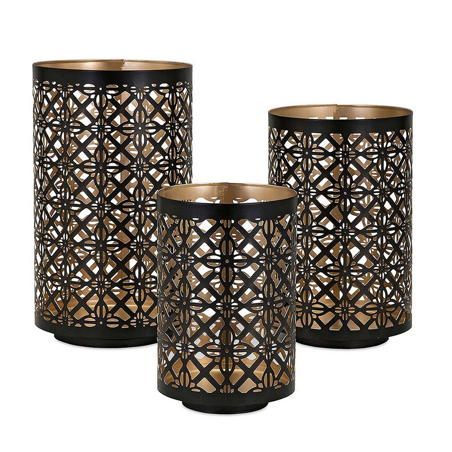 Chic Black and Gold Lantern Candle Holders Set