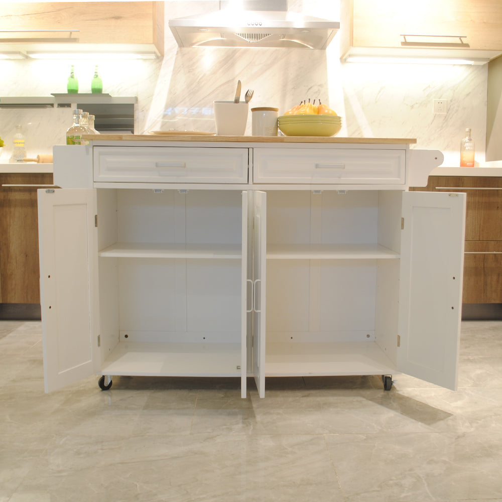 Elegant Mobile Kitchen Island with Adjustable Shelves