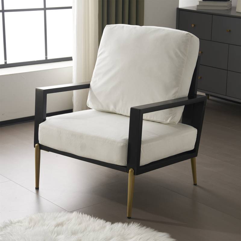 Chic White Accent Armchair with Gold Legs