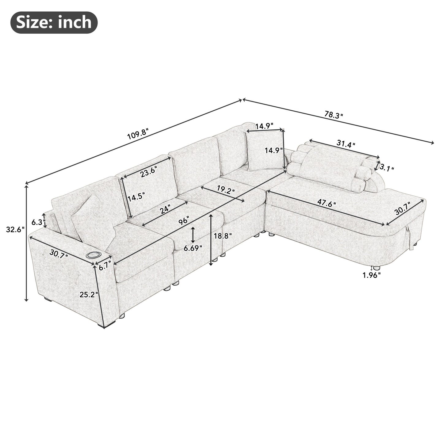 Cozy L-Shaped Sofa with Storage, Cup Holders, and USB Ports - Beige