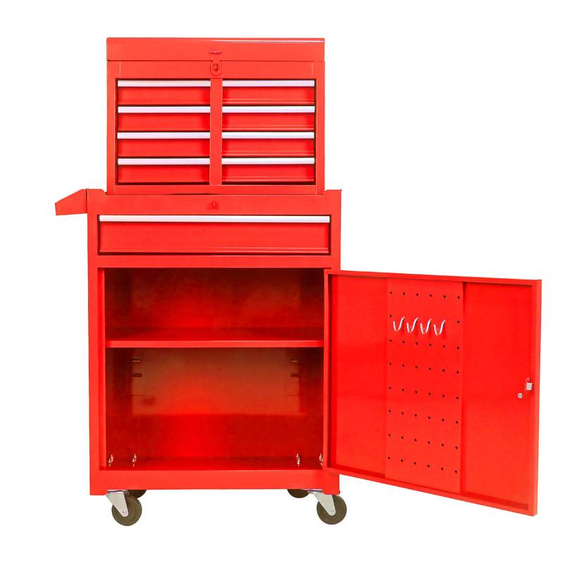 Red Tool Chest with Adjustable Shelf & Bottom Cabinet