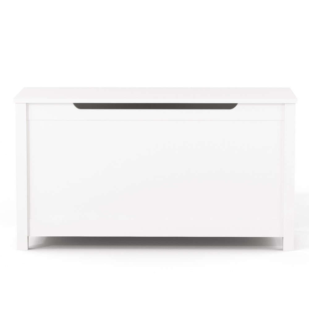 Whimsical White Wooden Toy Box with Safety Lid