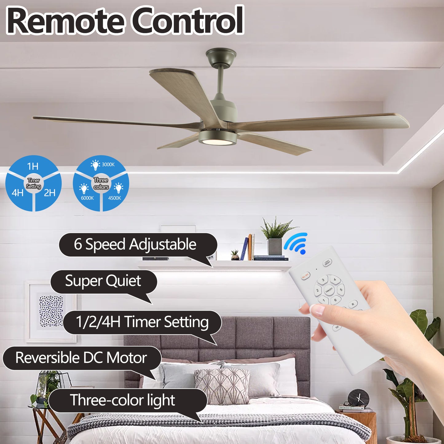 Sleek Wood Ceiling Fan with Light & Remote Control