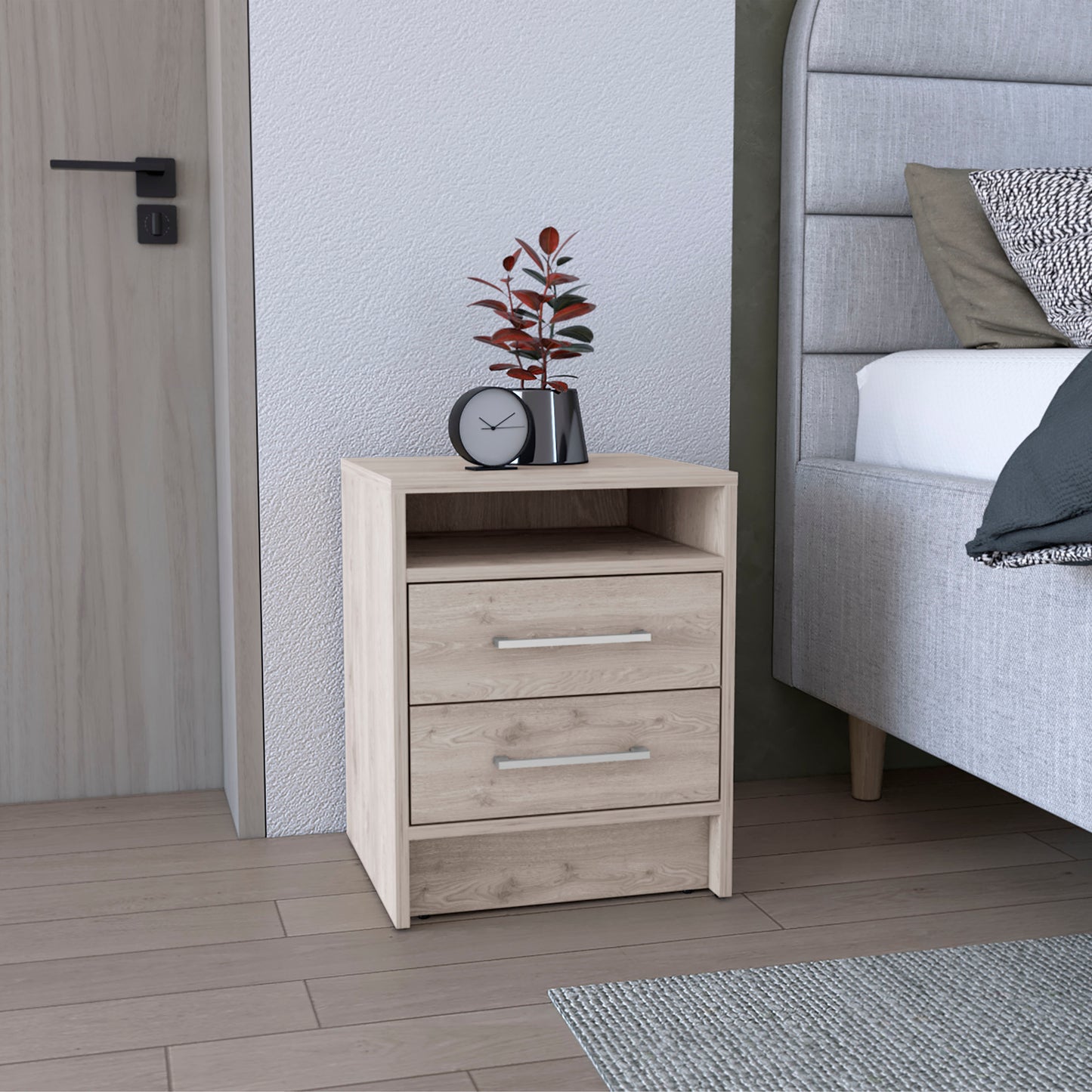 Chic Light Gray Nightstand with Two Drawers