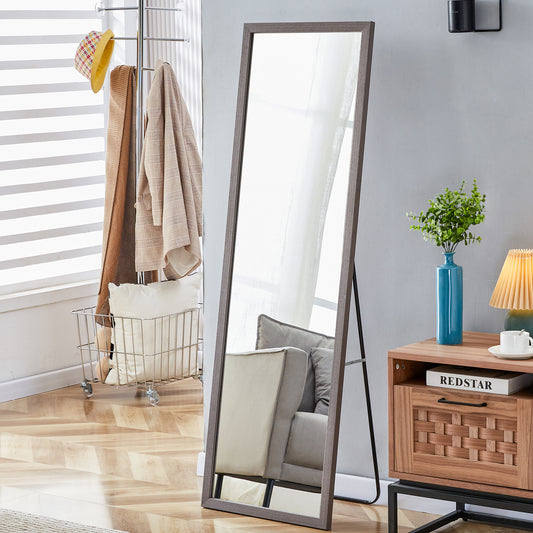 Elegant Gray Wood Framed Full-Length Mirror