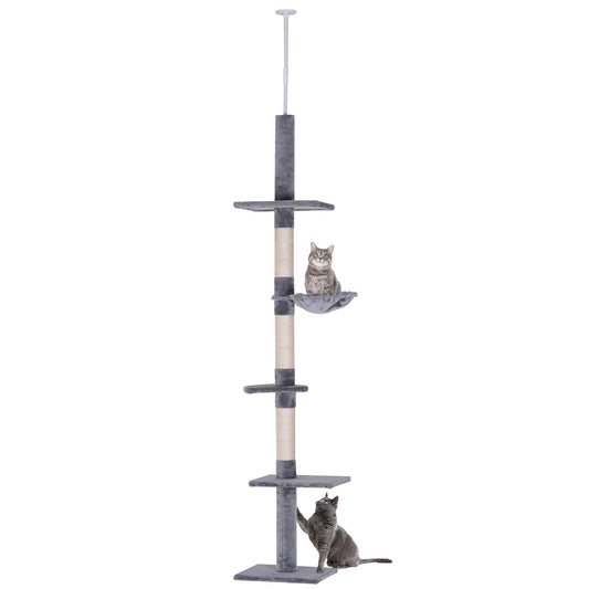 PawHut Adjustable Vertical Cat Tree - Grey & White