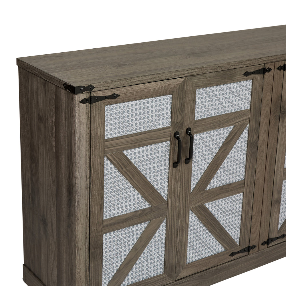 Rustic Barn Door Faux Rattan Sideboard