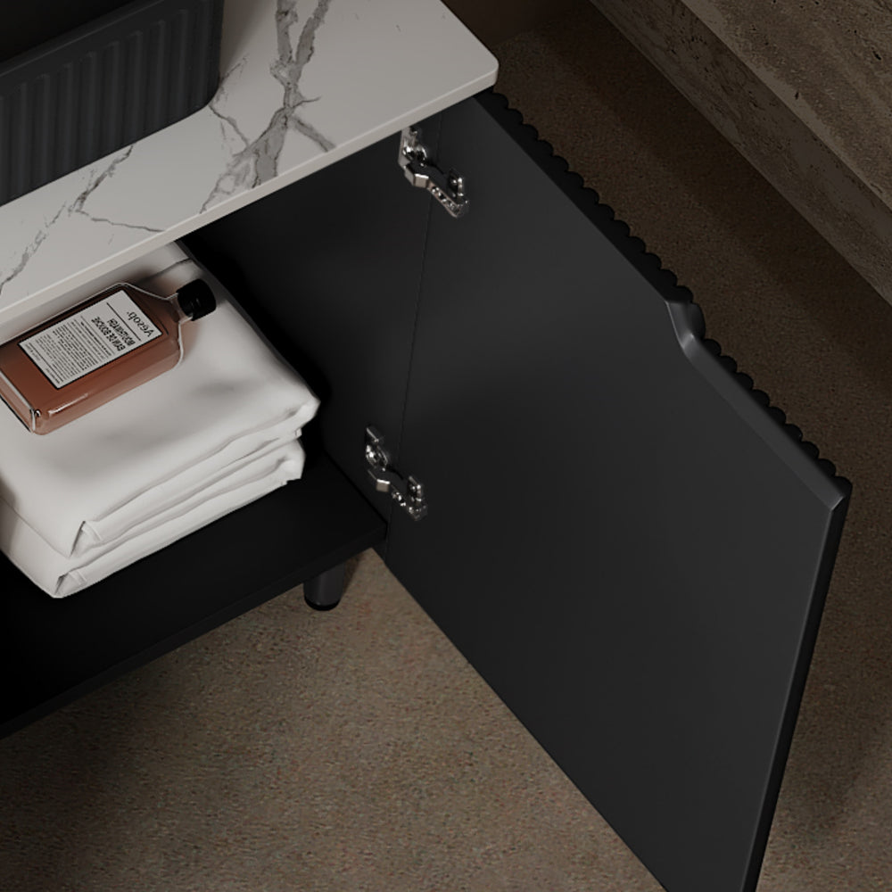 Sleek Black Vanity with Elegant White Stone Top