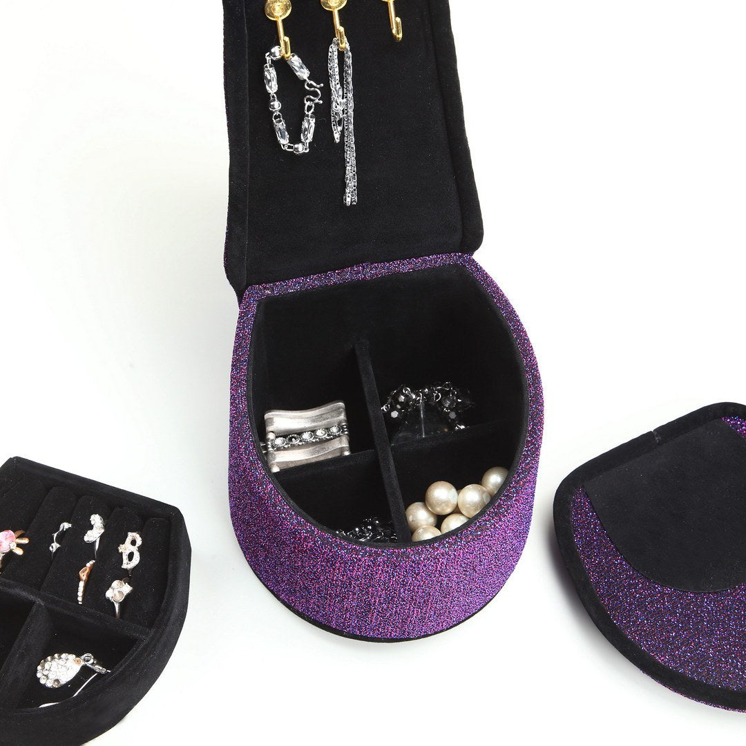 Chic Purple Velvet Jewelry Box with High Heel Details