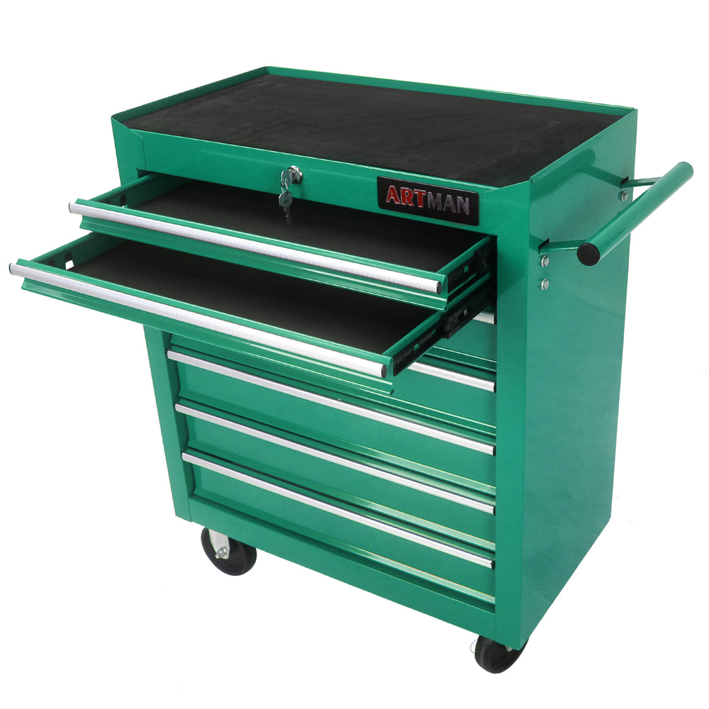 Rolling Green Tool Cart with Seven Drawers