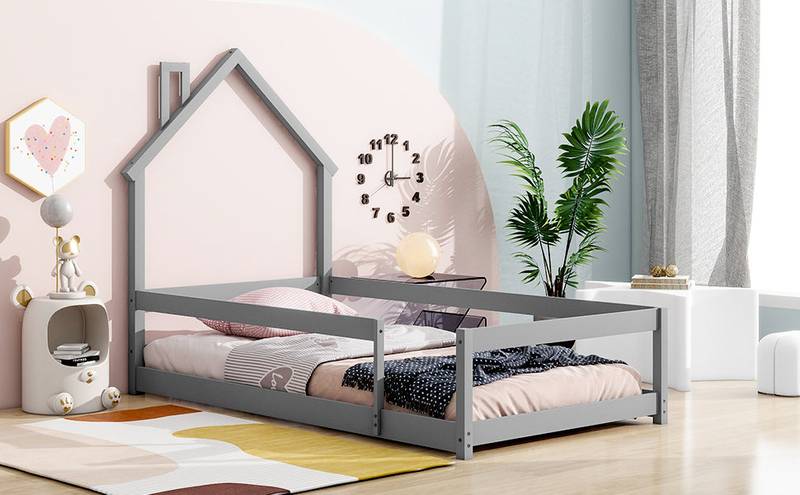 Cozy Grey House Bed for Kids
