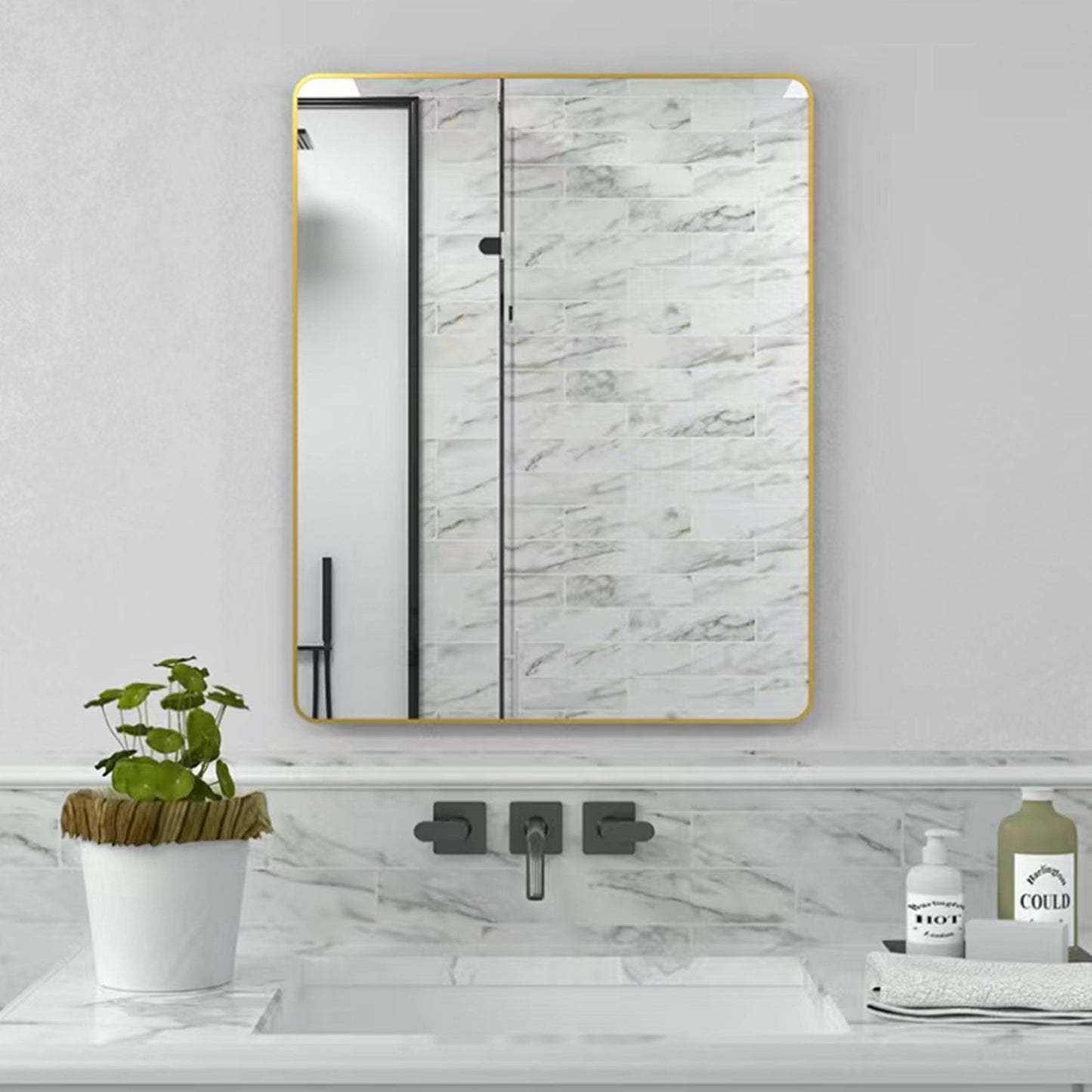 Glam Gold Rounded Corner Wall Mirror for a Modern Farmhouse Touch