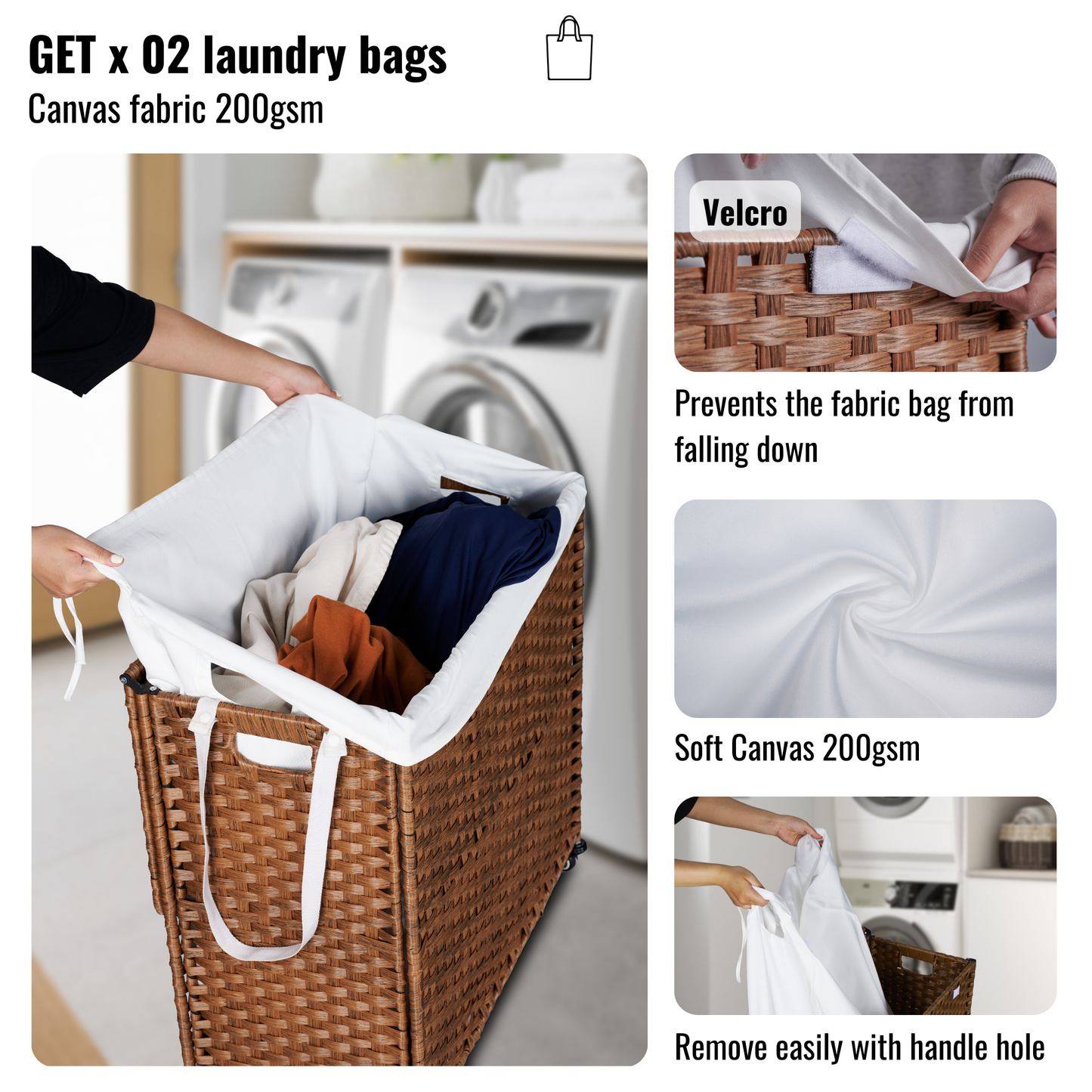 Stylish Brown Laundry Hamper with Lids and Wheels