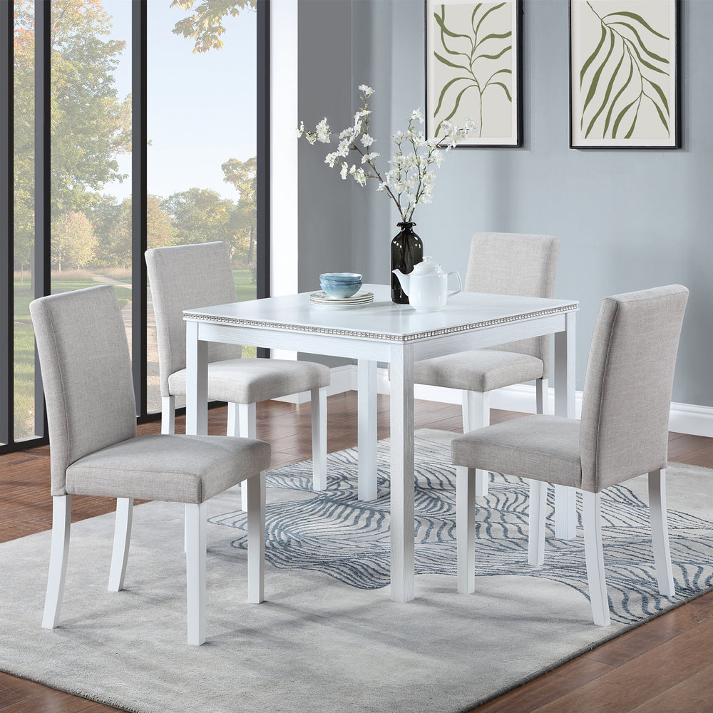 Chic White Wooden Dining Set with Plush Chairs