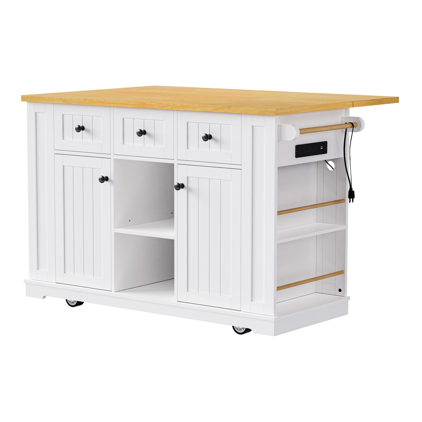 Versatile Kitchen Island on Wheels with Drop Leaf and Power Outlet