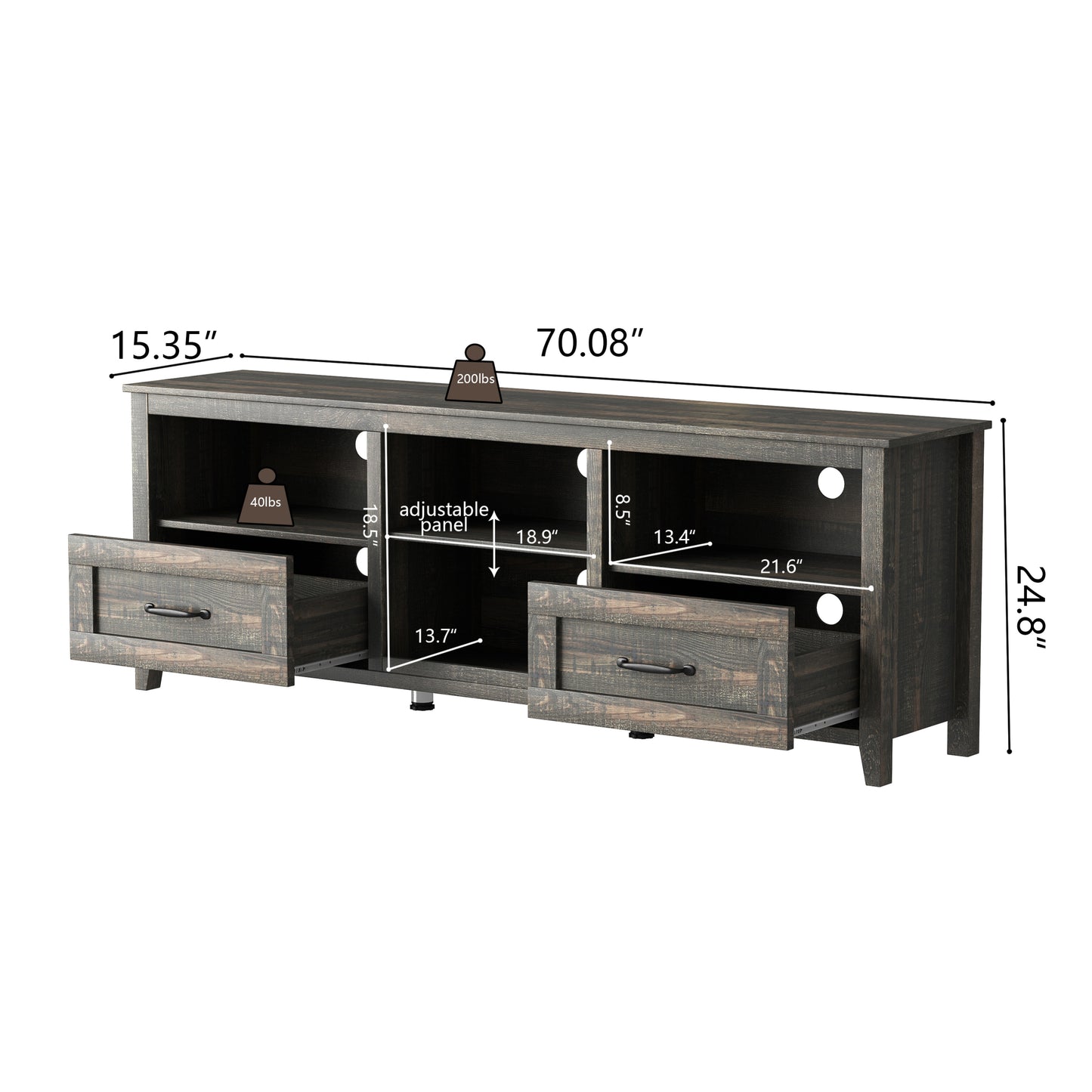 Stylish Black Pine TV Stand with Spacious Storage