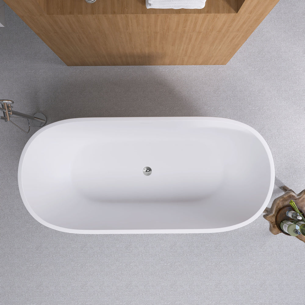 Elegant Oval Soaking Tub - Adjustable & Stylish with Smart Drain Design