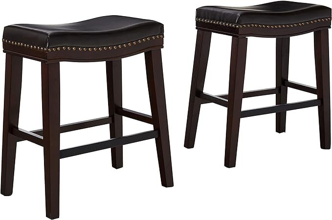 Chic Dark Brown Saddle Counter Stools with Nailhead Detail (Set of 2)