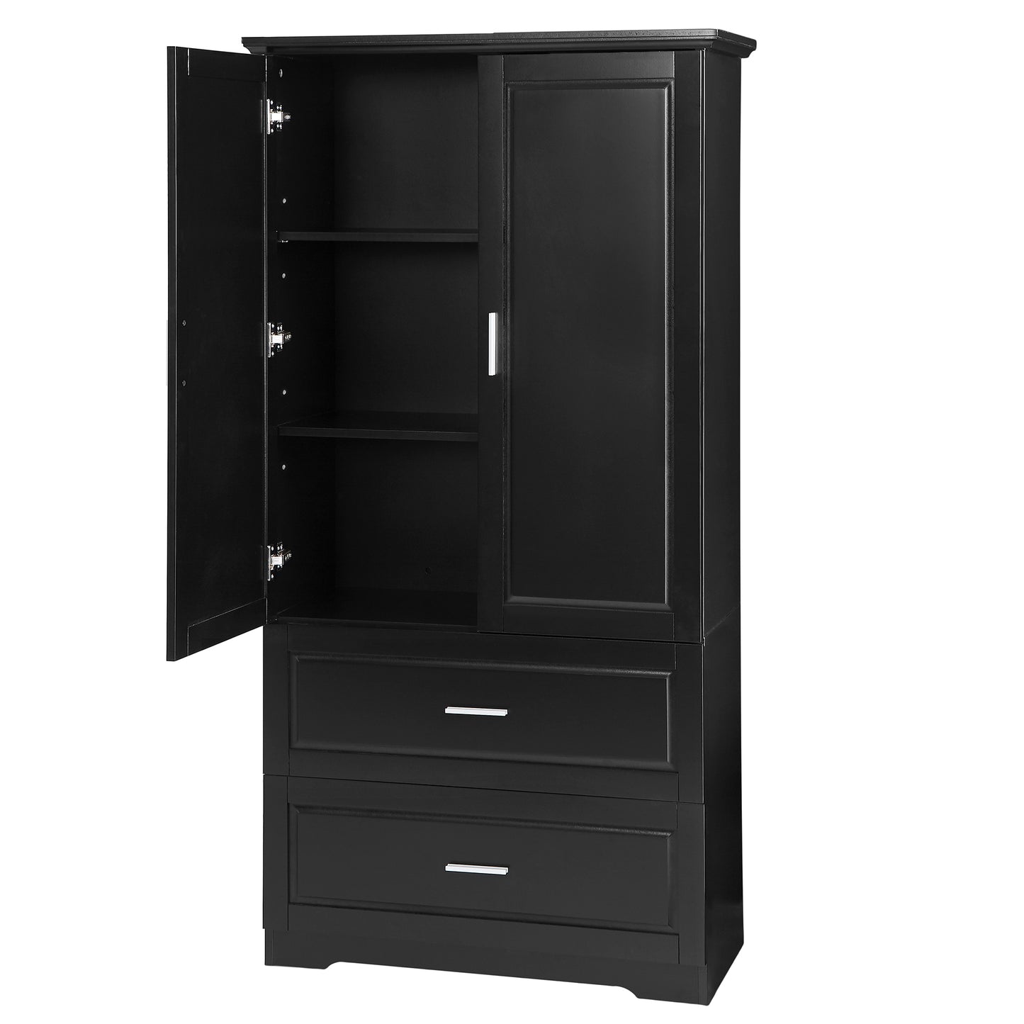 Sleek Black Bathroom Storage Cabinet with Adjustable Shelves