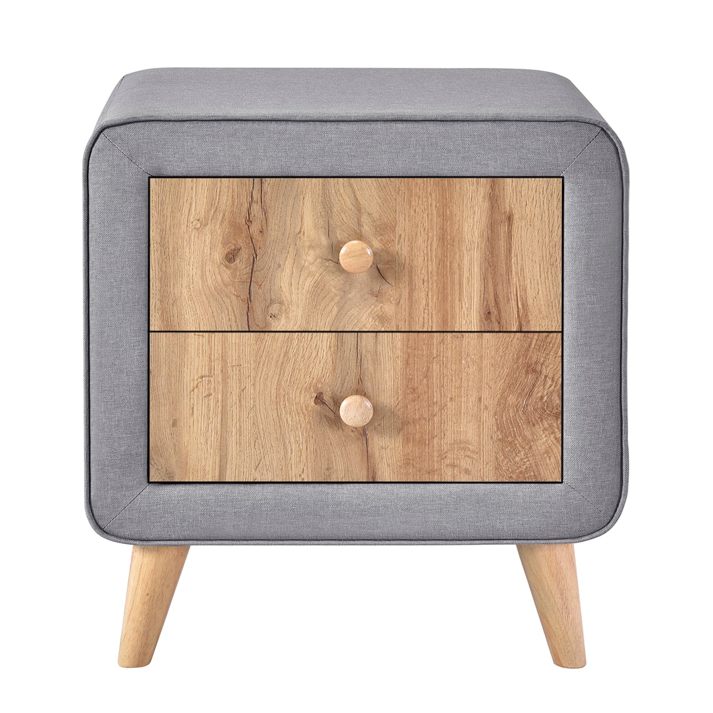 Gray Upholstered Nightstand with Drawers