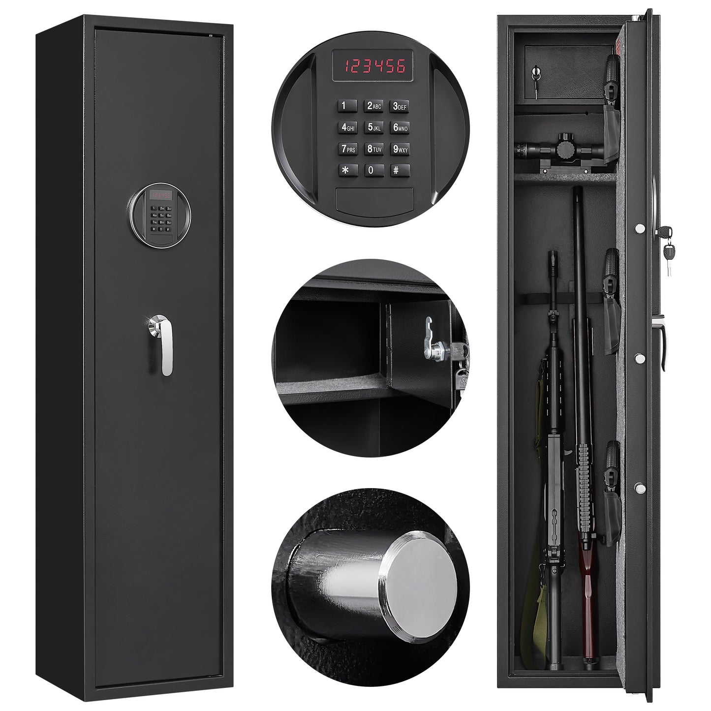 Black Steel Gun Safe with LED Lights & Removable Shelf