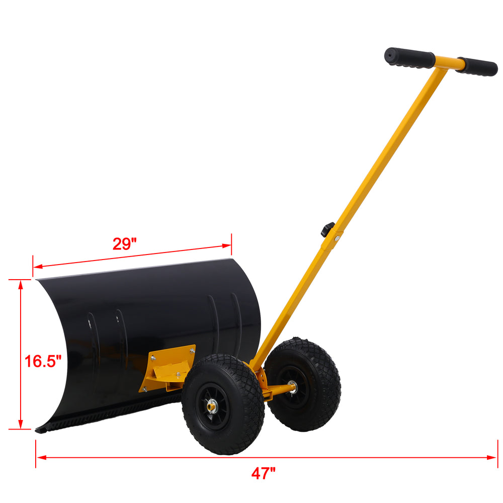 Wheeled Snow Pusher with Adjustable Handle