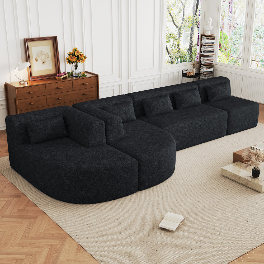 Chic Black Modular Sofa with Loungers and Plush Pillows