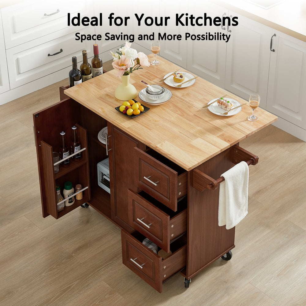 Rolling Retro Kitchen Island with Drop Leaf and Storage