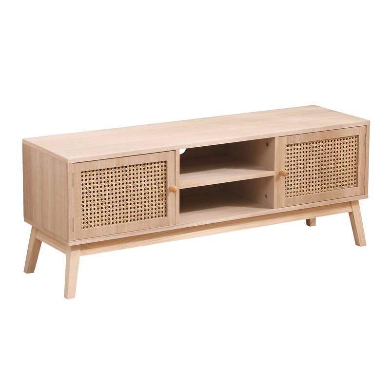 Boho Chic TV Stand - Stylish Rattan Console with Adjustable Shelves