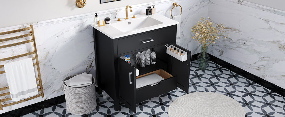 Chic Compact Bathroom Vanity with Ceramic Sink and Smart Storage