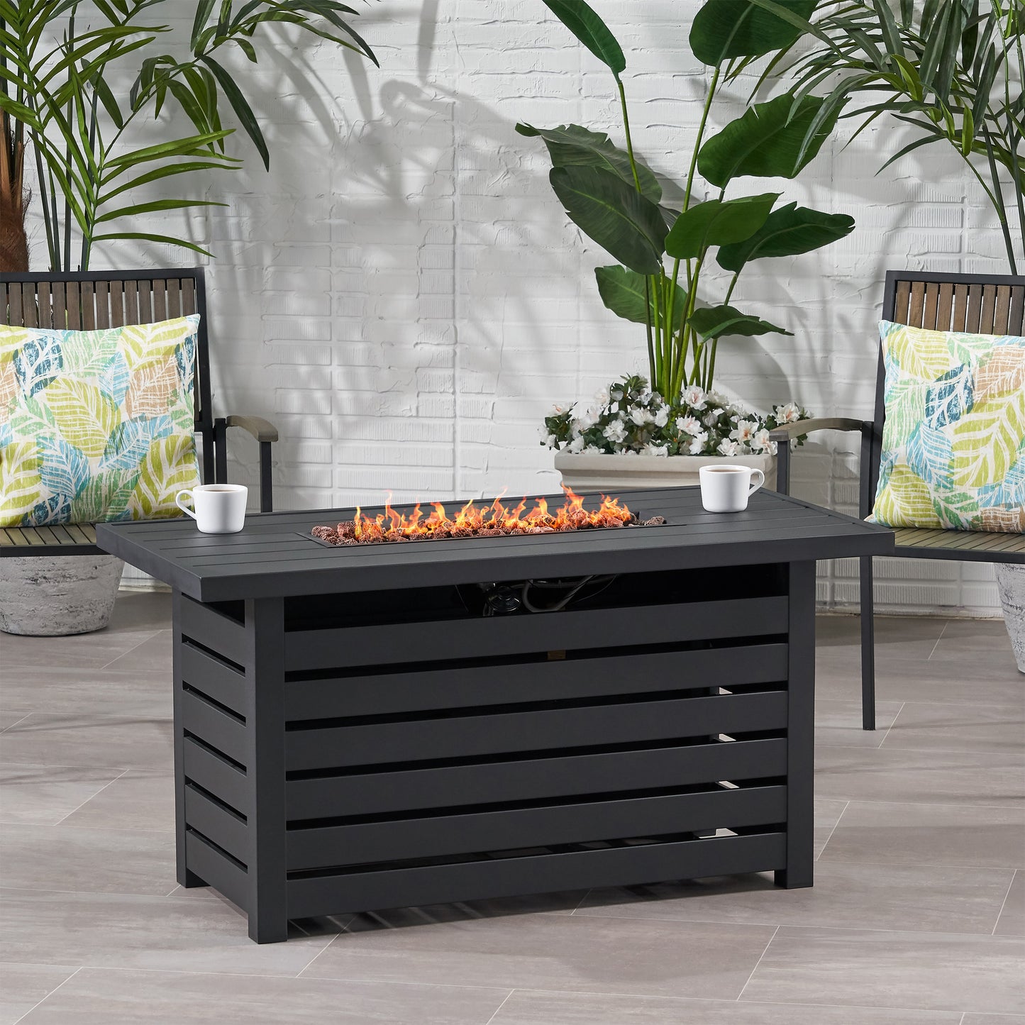 Cozy Rectangular Iron Fire Pit with Hidden Tank Cover