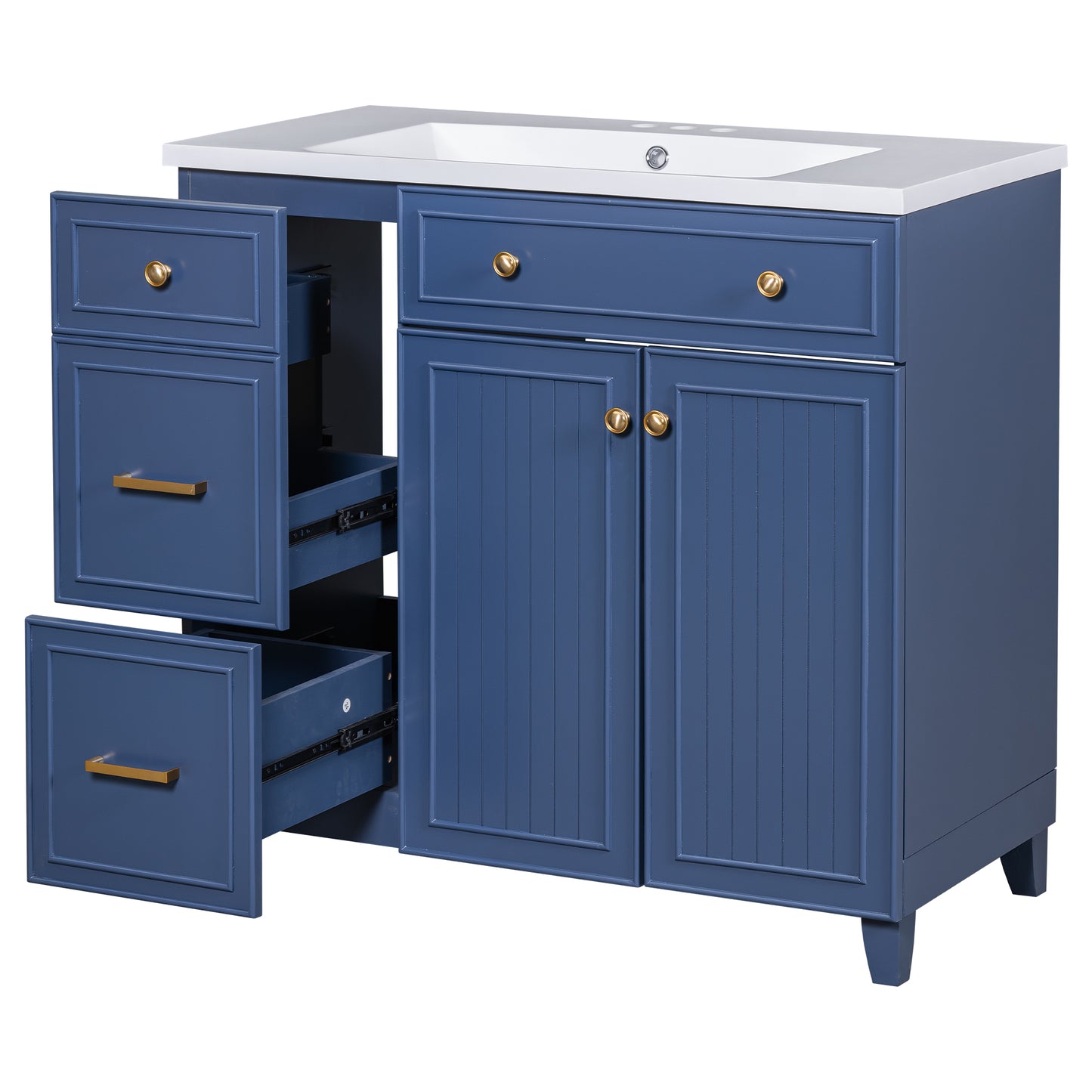 Navy Elegance Bathroom Vanity with Soft-Close Doors and Resin Sink