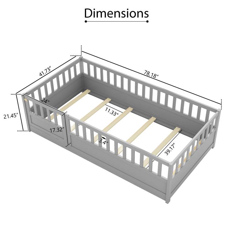 Cozy Montessori Twin Floor Bed with Safety Barrier