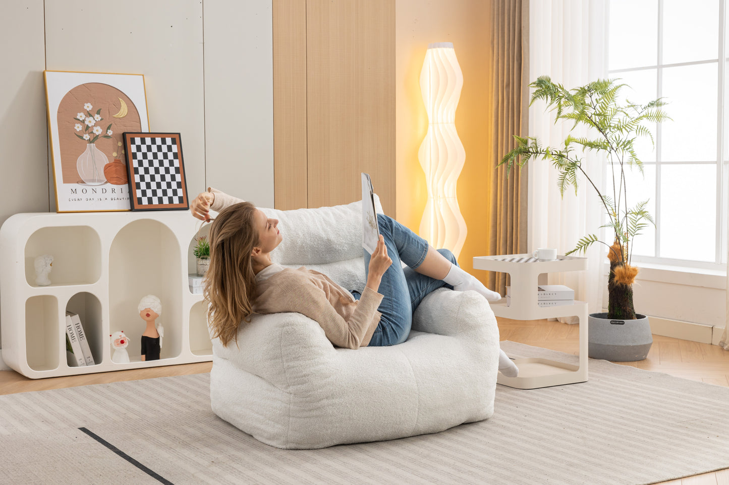 Cozy Ivory Teddy Bean Bag Chair