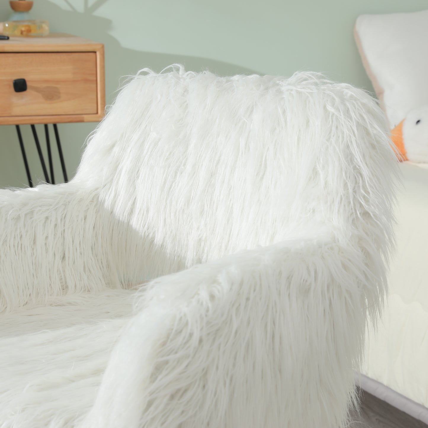 Chic White Faux Fur Makeup Chair with Metal Legs