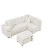 Haven L-Shaped Sofa Bed with Ottoman & USB Ports - Beige