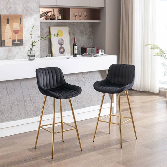 Chic Velvet Bar Stools with Gold Legs - Set of Two