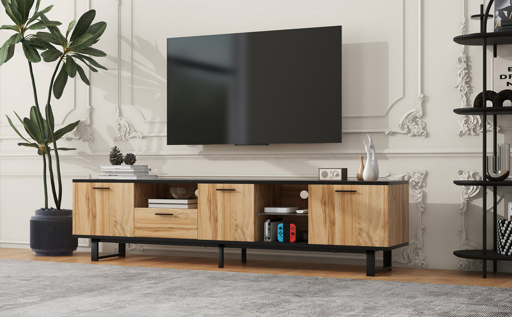 Sleek Media Console with Cabinets and Open Shelves