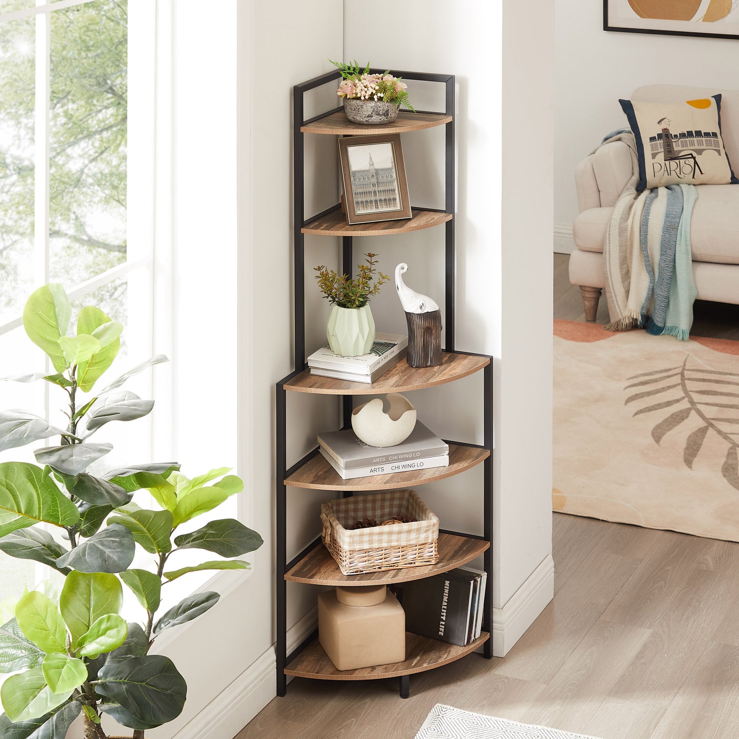 Rustic Corner Bookcase - Stylish Storage for Any Space