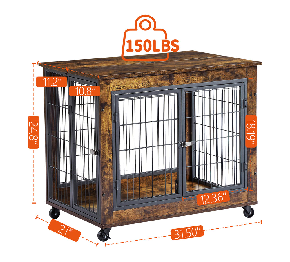 Rustic Dog Crate Side Table on Wheels