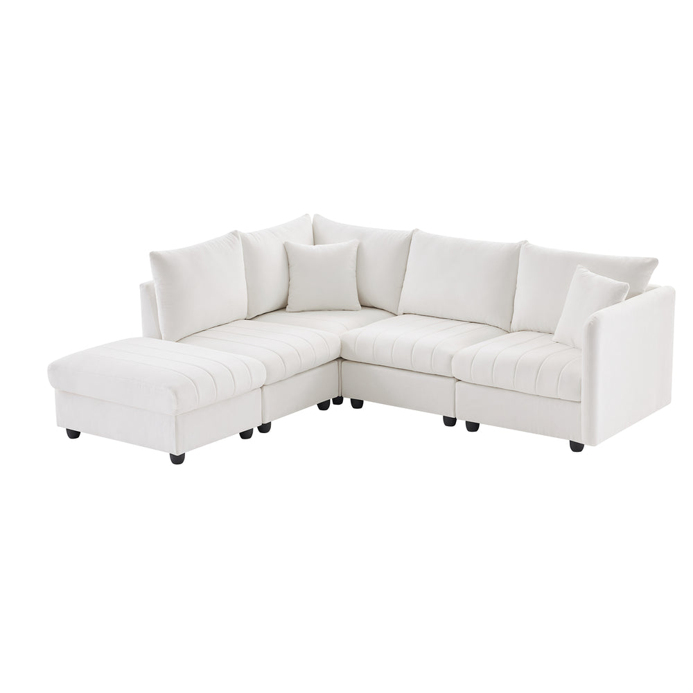 Chic Striped Sectional Sofa with Pillows and Ottoman