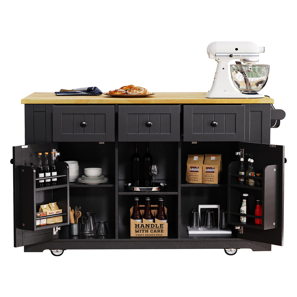 Multi-Functional Rolling Kitchen Island with Drop Leaf & Storage