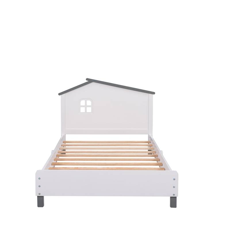 Cozy House-Style Twin Bed in White & Gray