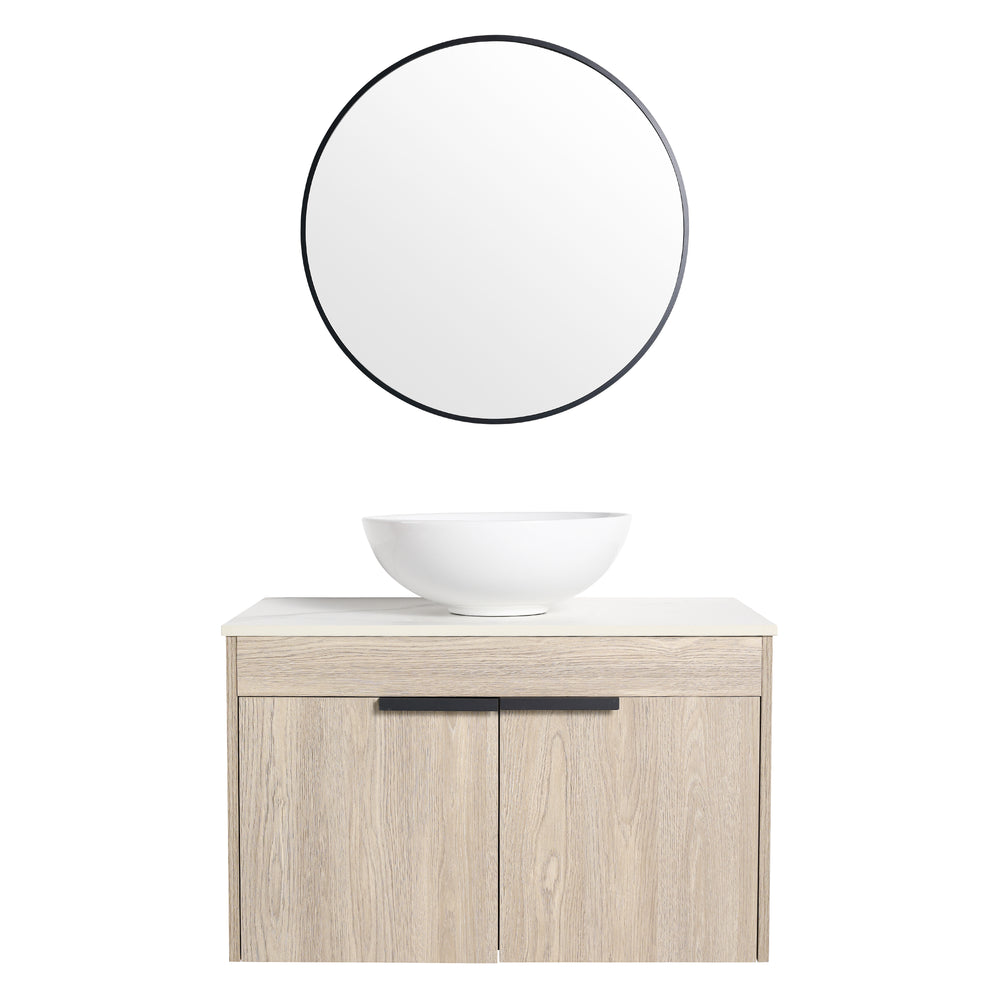 Sleek Oak Wall-Mounted Float Vanity with Ceramic Basin