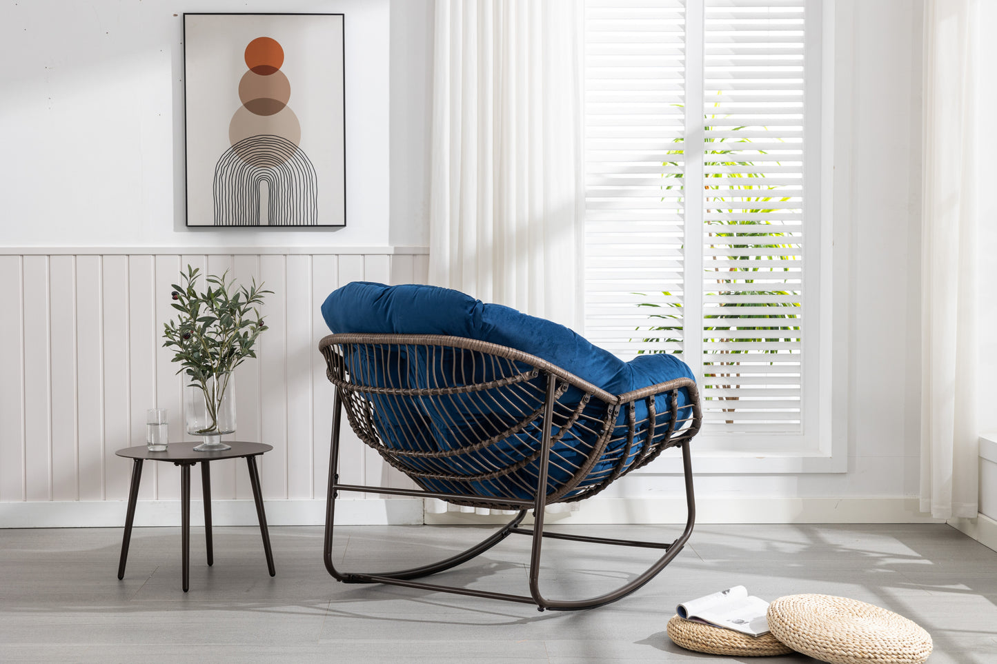 Cozy Navy Rattan Rocker Chair