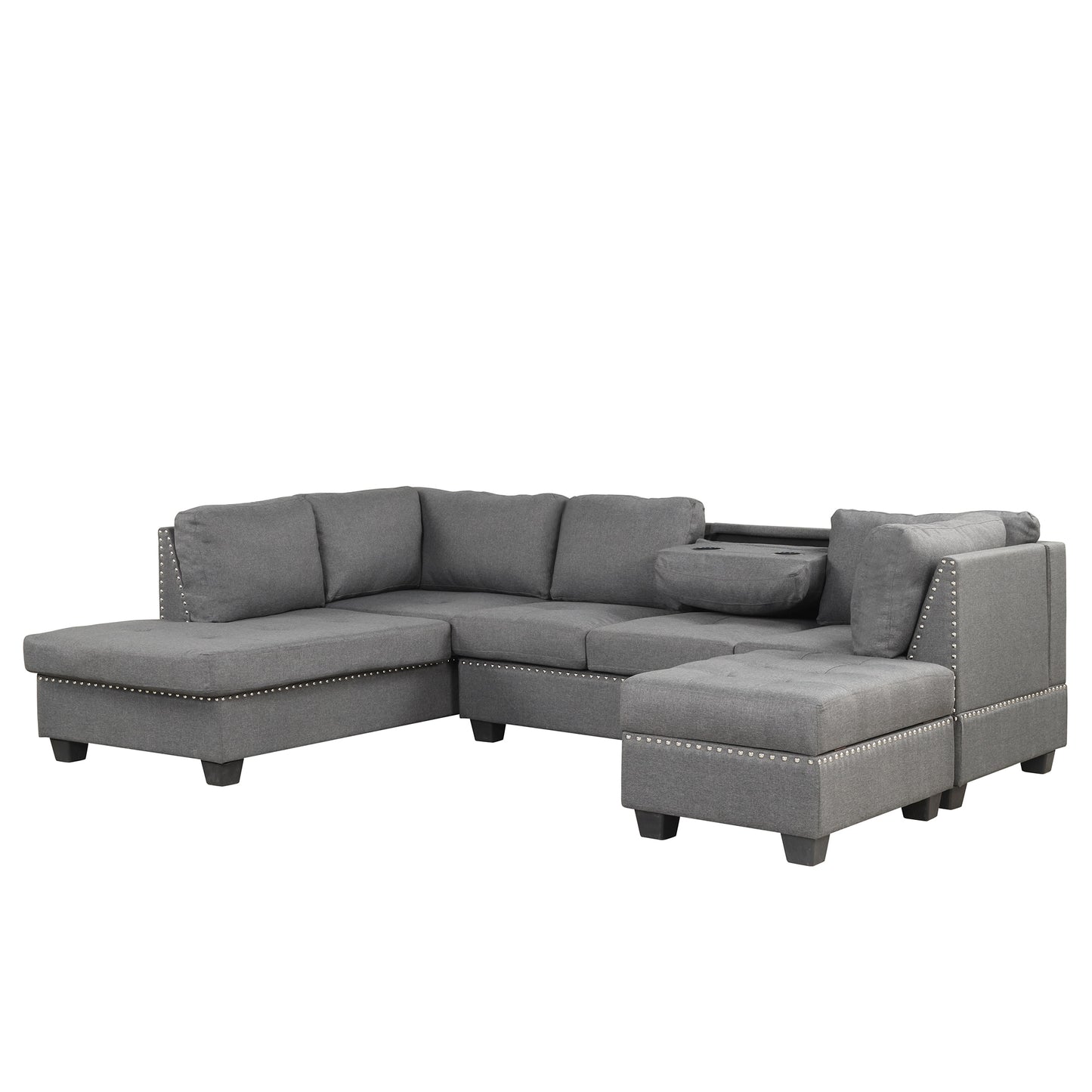 Cozy Gray Reversible Sectional Sofa with Storage Ottoman